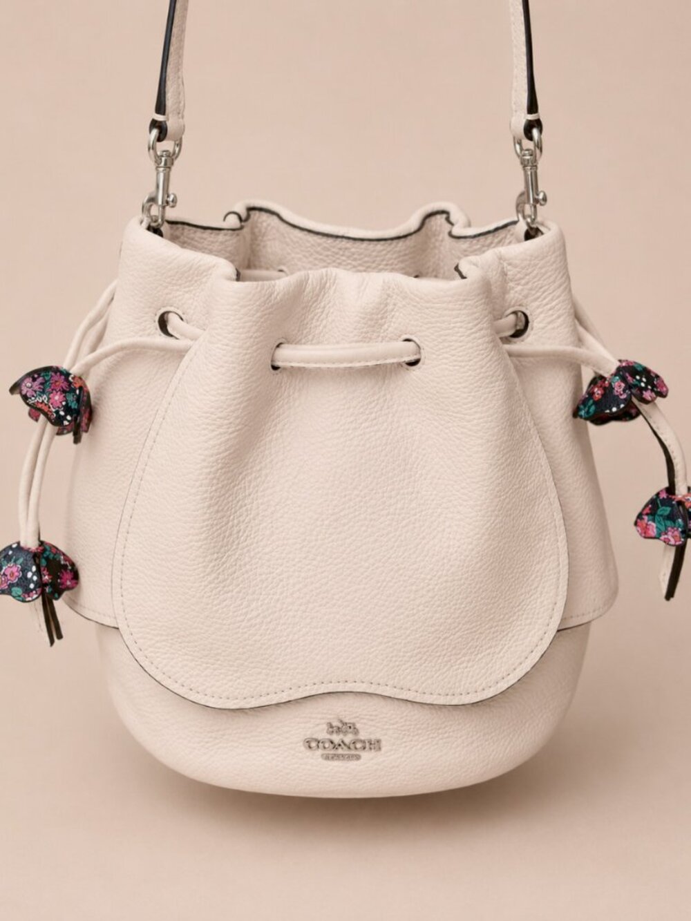 Coach Blossom Petal Bucket Bag Chalk Pebble Leather Floral Limited Edition w/ Du - Picture 7 of 14